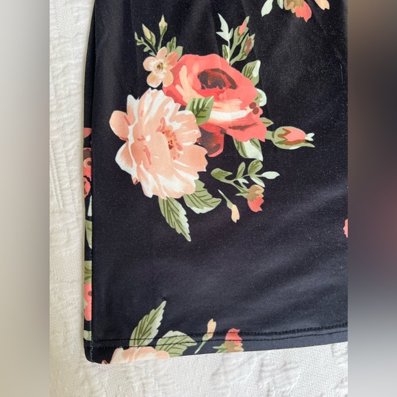 Vintage Off-the-Shoulder Sleeve Dress Black/Rose Floral Women’s Size Small - Picture 7 of 14